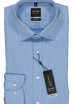 OLYMP Level 5 body fit overhemd, blauw met diamant structuur