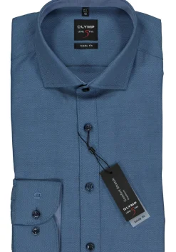 OLYMP Level 5 body fit overhemd, blauw structuur (contrast)