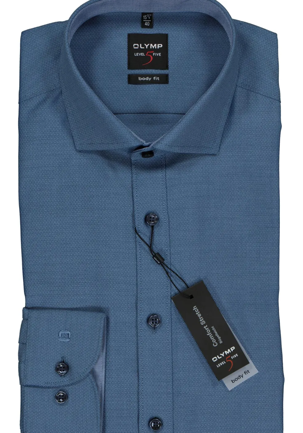 OLYMP Level 5 body fit overhemd, blauw structuur (contrast)