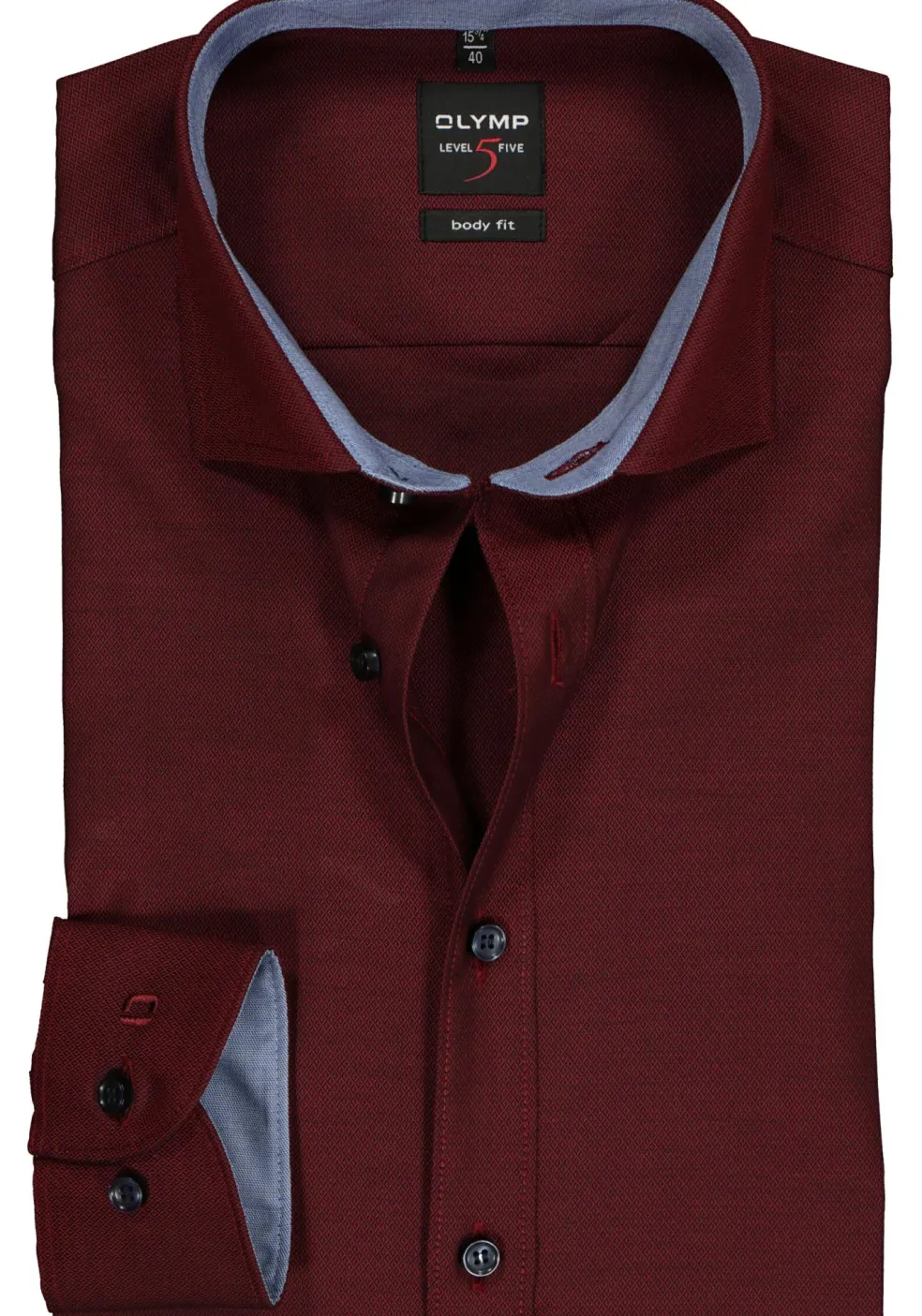 OLYMP Level 5 body fit overhemd, bordeaux rood structuur (blauw contrast)