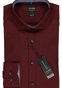 OLYMP Level 5 body fit overhemd, bordeaux rood structuur (blauw contrast)