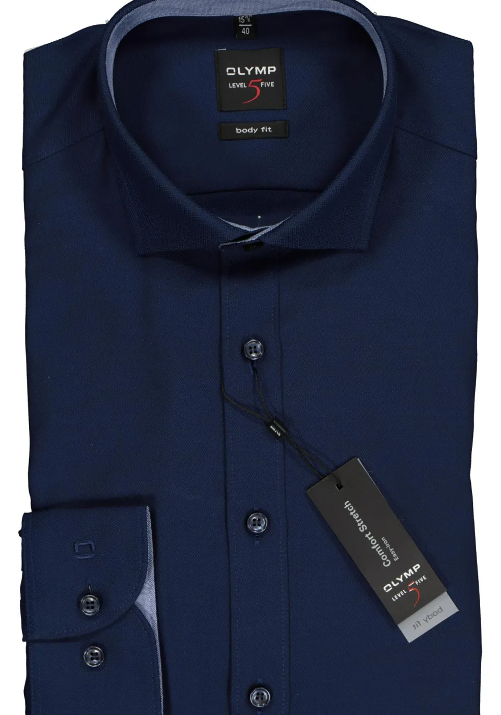 OLYMP Level 5 body fit overhemd, donkerblauw structuur (contrast)