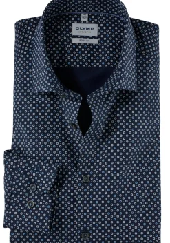 OLYMP Level 5 body fit overhemd, mouwlengte 7, dobby, marine blauw dessin