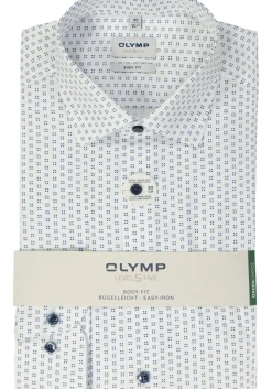 OLYMP Level 5 body fit overhemd, mouwlengte 7, dobby, wit dessin