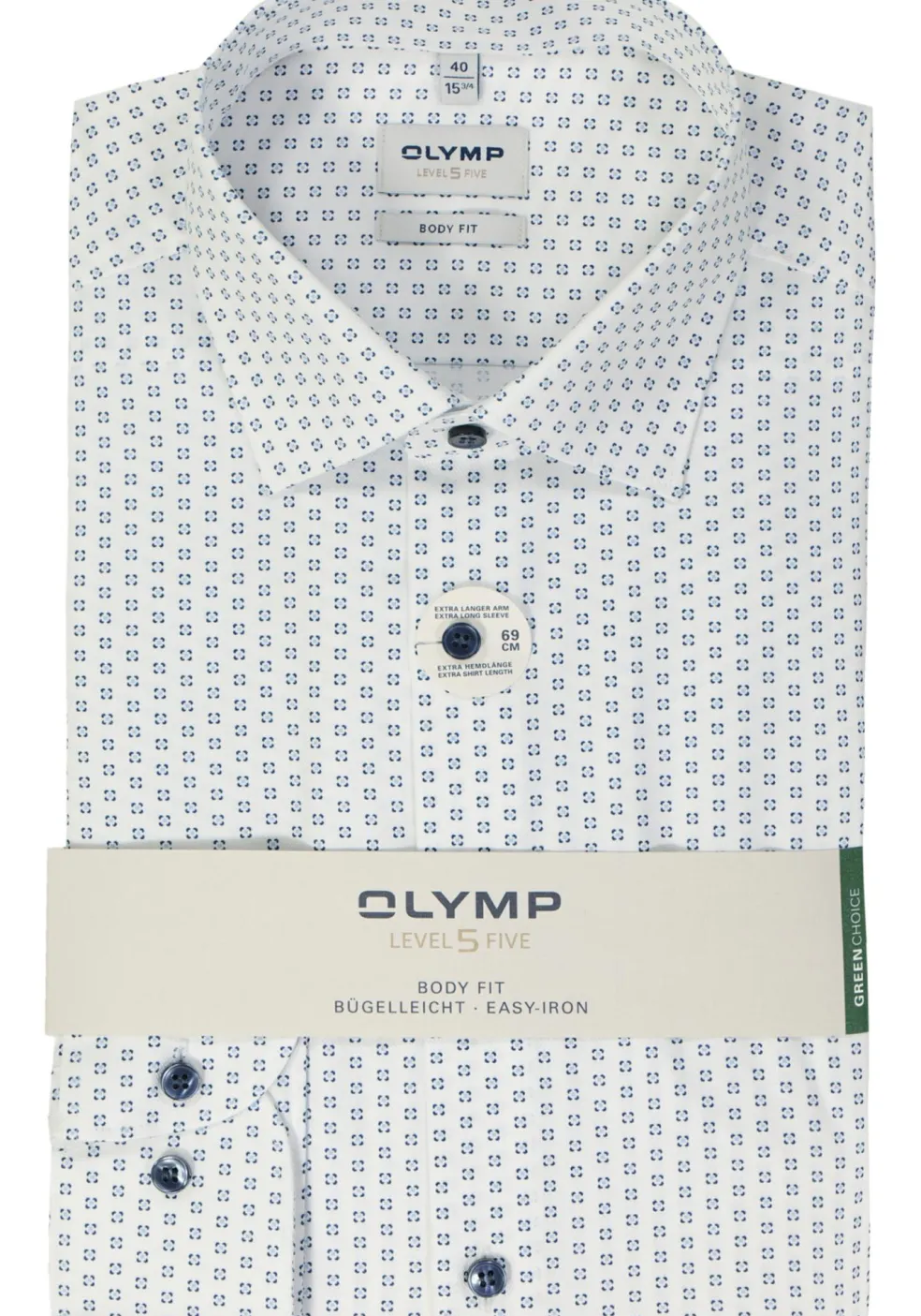 OLYMP Level 5 body fit overhemd, mouwlengte 7, dobby, wit dessin