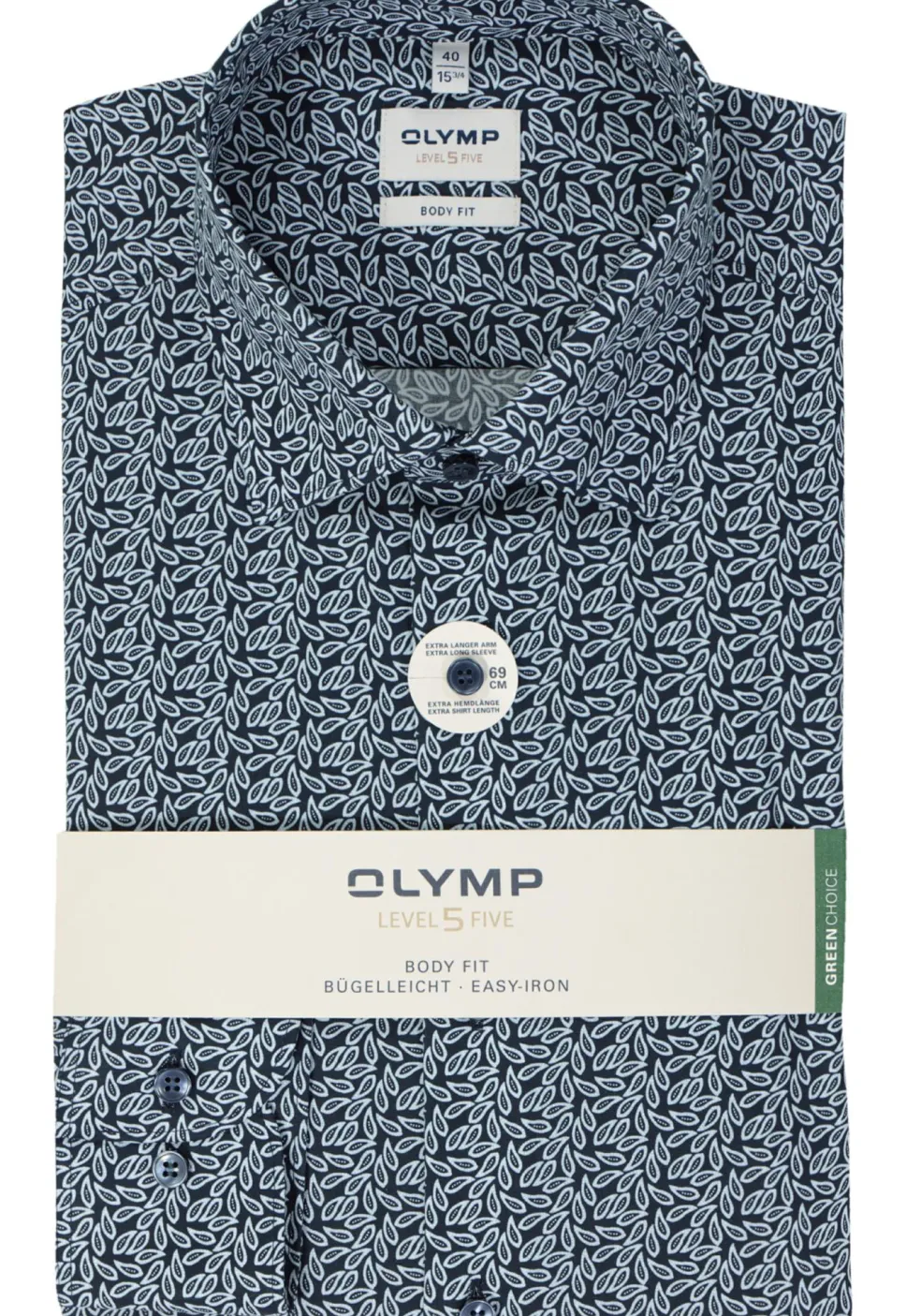 OLYMP Level 5 body fit overhemd, mouwlengte 7, popeline, marine blauw dessin