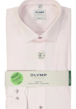 OLYMP Level 5 body fit overhemd, mouwlengte 7, structuur, roze