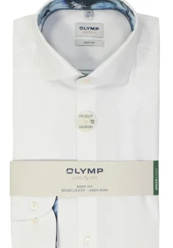 OLYMP Level 5 body fit overhemd, mouwlengte 7, structuur, wit