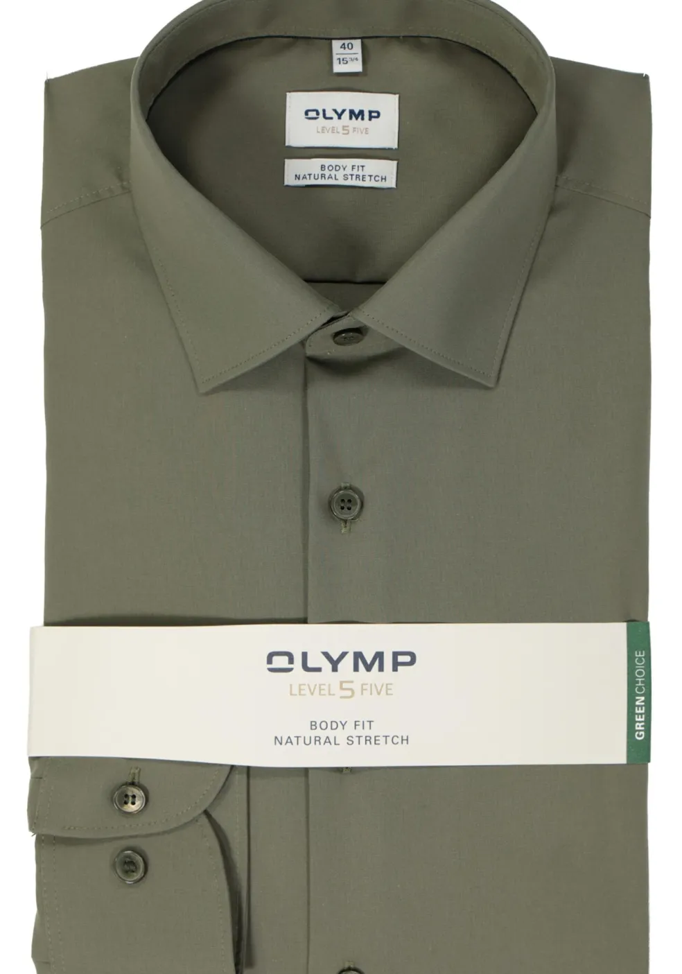 OLYMP Level 5 body fit overhemd, popeline, olijfgroen