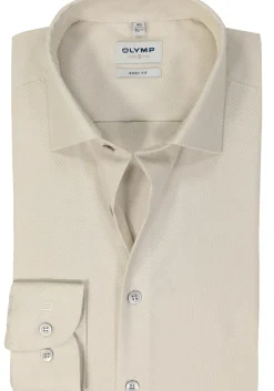 OLYMP Level 5 body fit overhemd, structuur, beige
