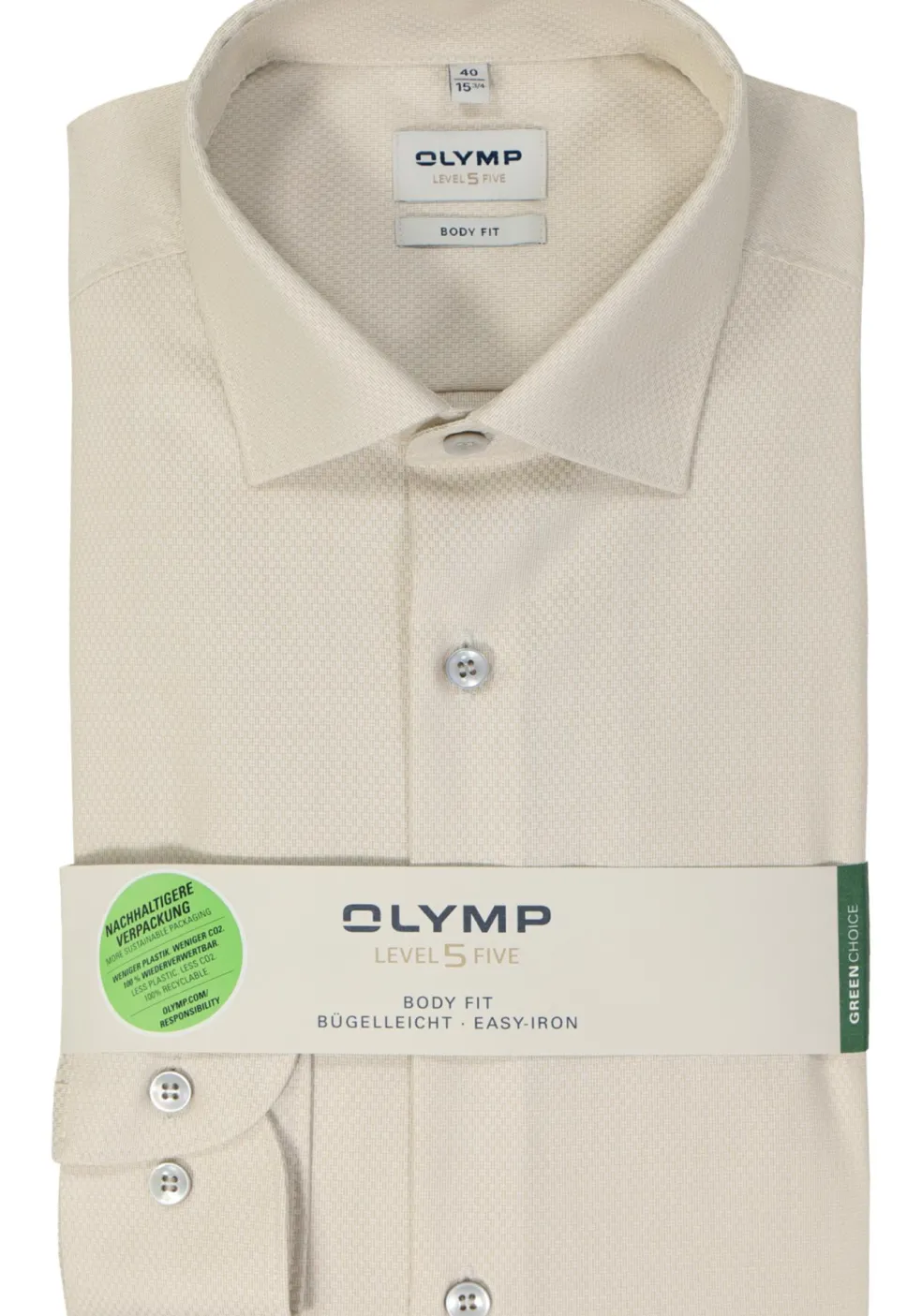 OLYMP Level 5 body fit overhemd, structuur, beige