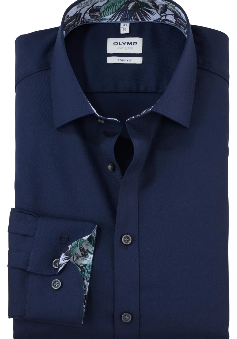 OLYMP Level 5 body fit overhemd, structuur, marine blauw