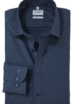 OLYMP Level 5 body fit overhemd, structuur, marine blauw
