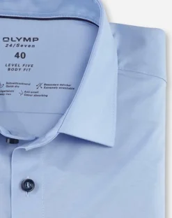 OLYMP 24/7 Level 5 body fit overhemd, korte mouw, structuur, lichtblauw