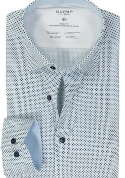 OLYMP 24/7 Level 5 body fit overhemd, mouwlengte 7, tricot, wit dessin