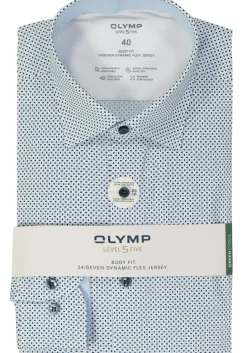 OLYMP 24/7 Level 5 body fit overhemd, mouwlengte 7, tricot, wit dessin