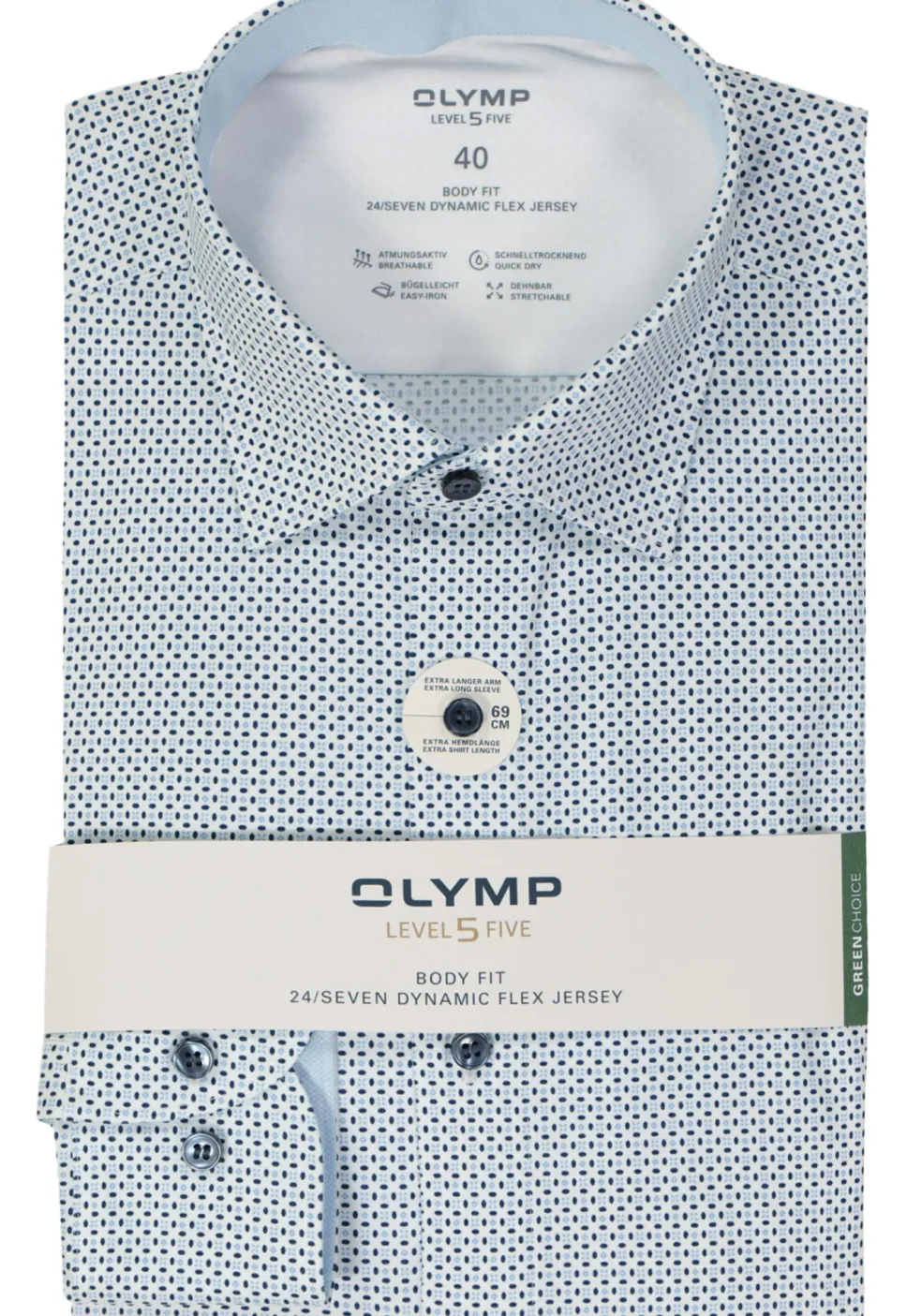 OLYMP 24/7 Level 5 body fit overhemd, mouwlengte 7, tricot, wit dessin