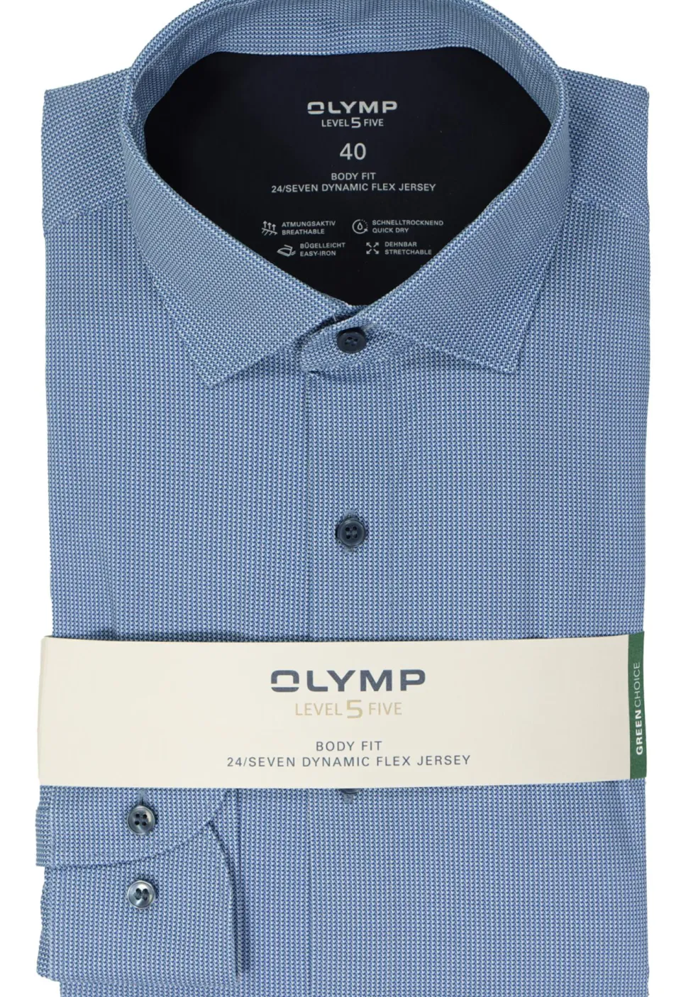 OLYMP 24/7 Level 5 body fit overhemd, tricot, blauw dessin