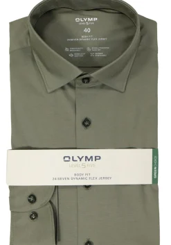 OLYMP 24/7 Level 5 body fit overhemd, tricot, grijsgroen