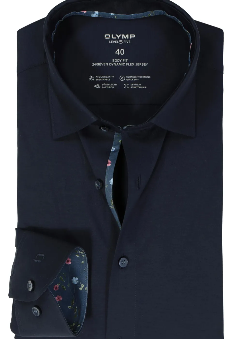 OLYMP 24/7 Level 5 body fit overhemd, tricot, marine blauw