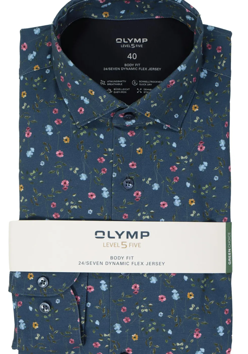 OLYMP 24/7 Level 5 body fit overhemd, tricot, rookblauw dessin