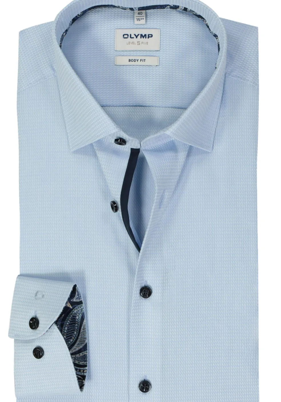OLYMP Level 5 body fit overhemd, mouwlengte 7, structuur, lichtblauw