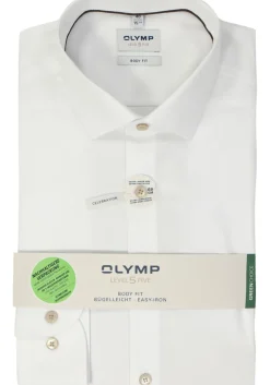 OLYMP Level 5 body fit overhemd, mouwlengte 7, structuur, wit