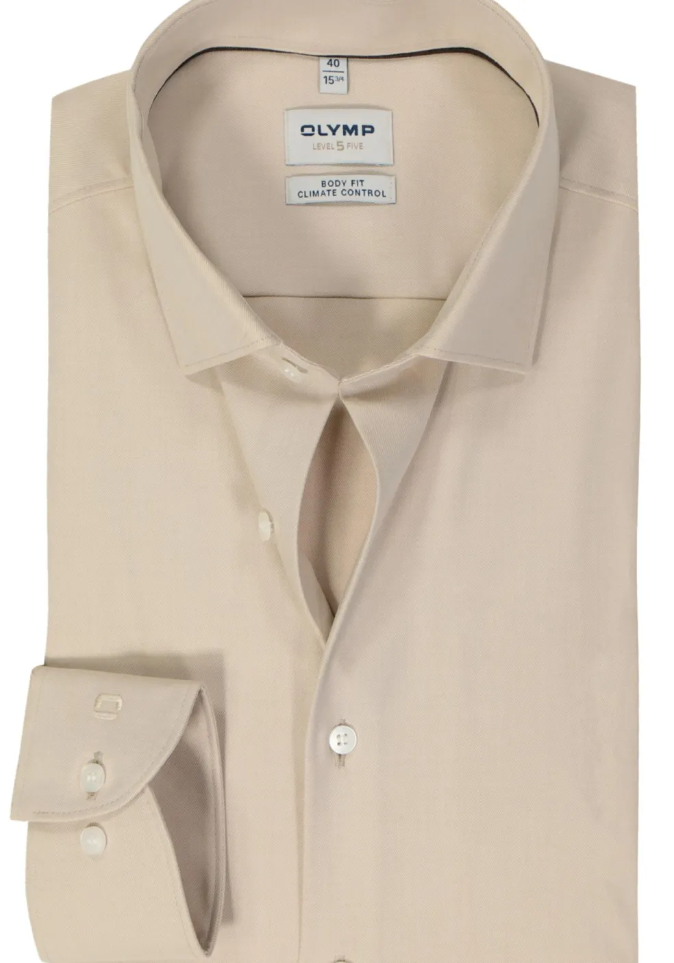 OLYMP 24/7 Level 5 body fit overhemd, mouwlengte 7, twill, beige