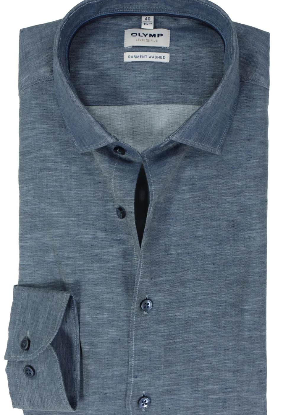 OLYMP Level 5 body fit overhemd, structuur, marine blauw