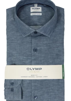 OLYMP Level 5 body fit overhemd, structuur, marine blauw