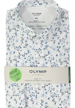 OLYMP 24/7 Level 5 body fit overhemd, tricot, wit dessin