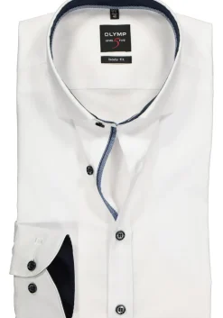 OLYMP Level 5 body fit overhemd, wit (blauw contrast)