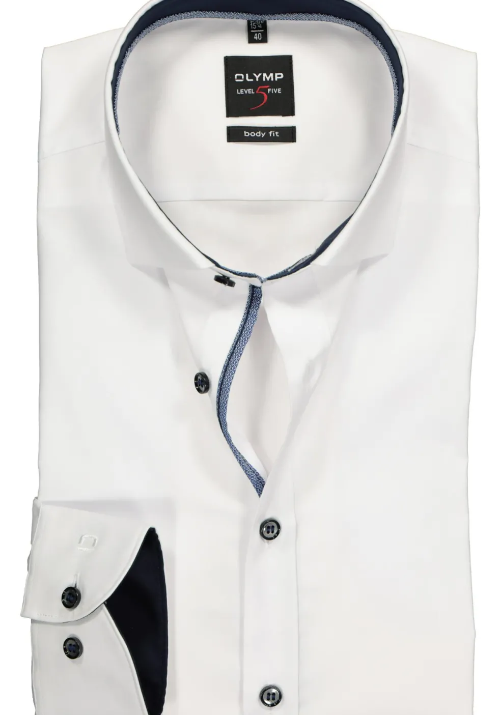 OLYMP Level 5 body fit overhemd, wit (blauw contrast)