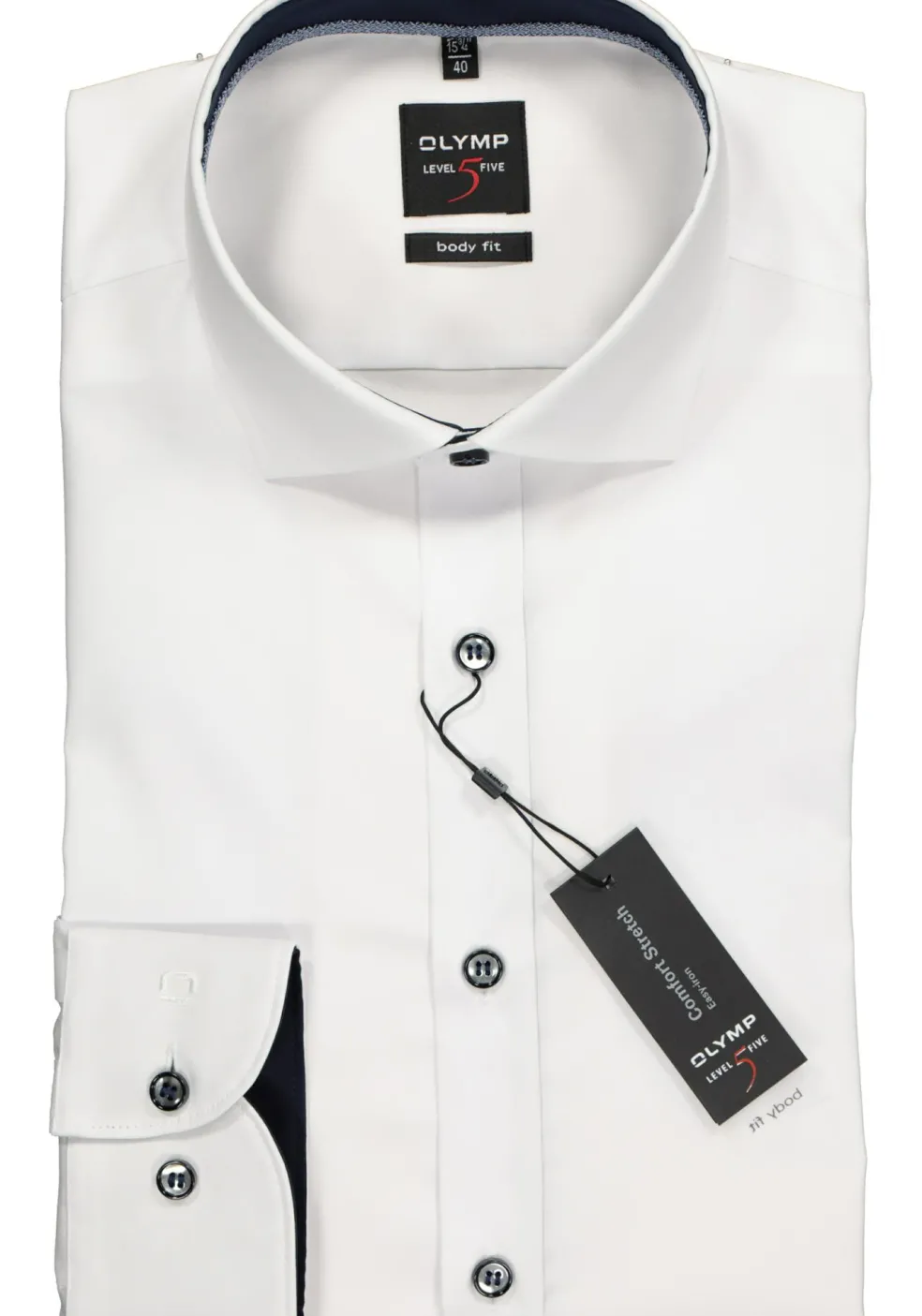 OLYMP Level 5 body fit overhemd, wit (blauw contrast)