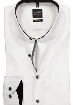 OLYMP Level 5 body fit overhemd, wit (zwart contrast)