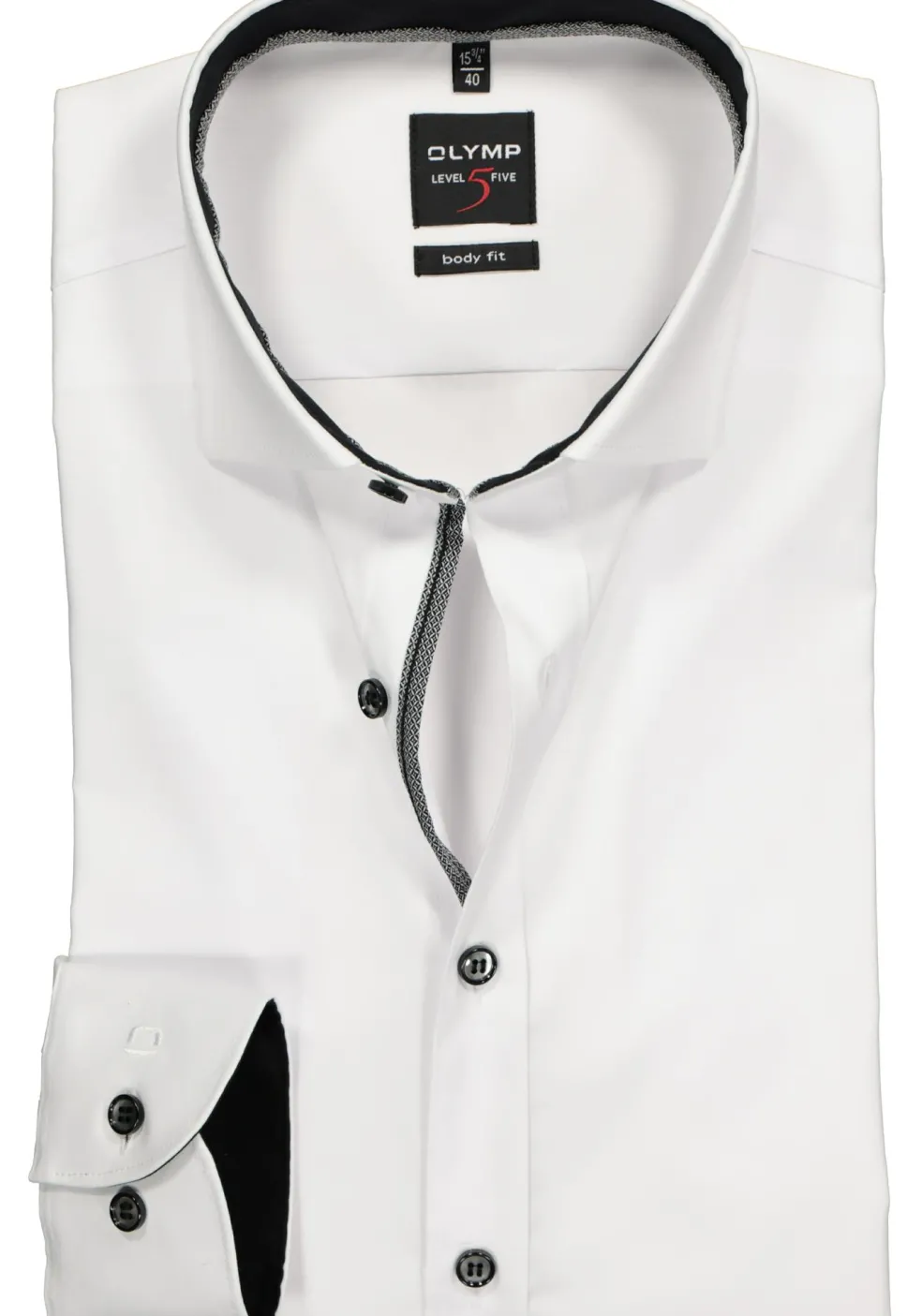 OLYMP Level 5 body fit overhemd, wit (zwart contrast)