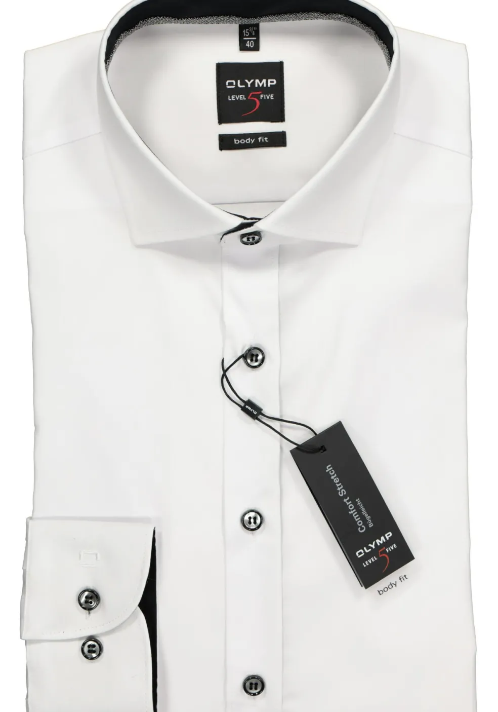 OLYMP Level 5 body fit overhemd, wit (zwart contrast)