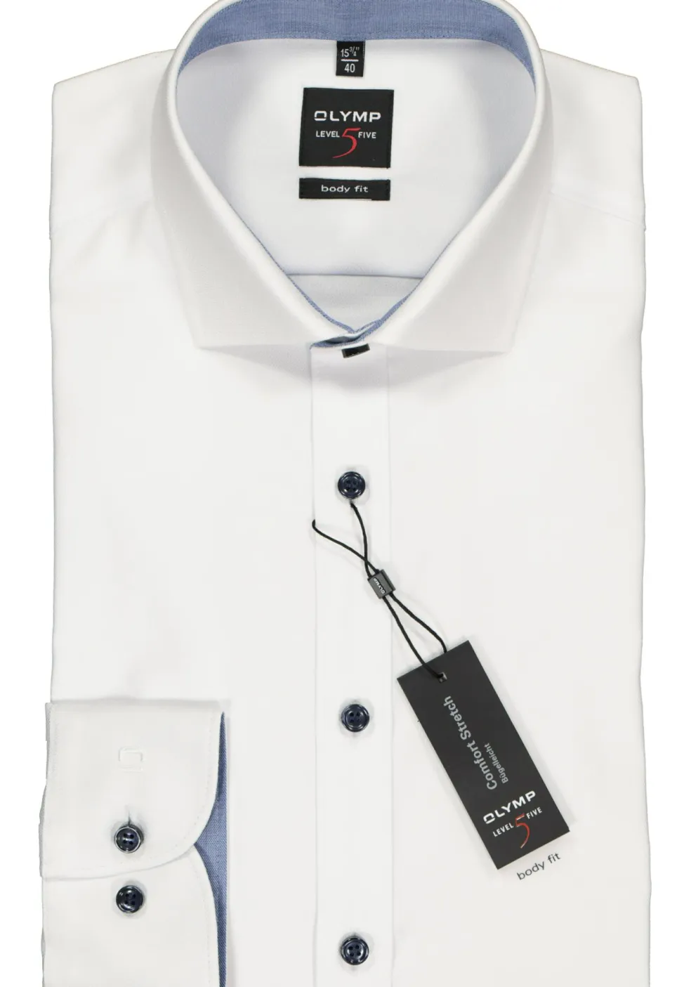 OLYMP Level 5 body fit overhemd, wit structuur (blauw contrast)