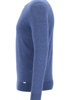 OLYMP Level 5 body fit trui wol met zijde, O-hals, royal blauw