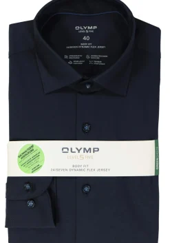 OLYMP Level 5 24/Seven body fit overhemd, marine blauw tricot