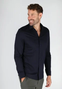 OLYMP Level 5 24/Seven body fit overhemd, marine blauw tricot