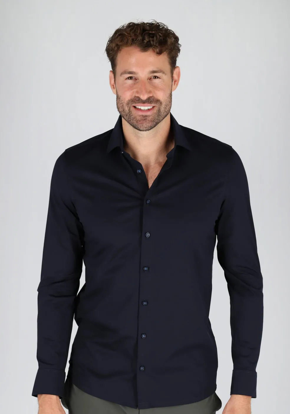 OLYMP Level 5 24/Seven body fit overhemd, marine blauw tricot