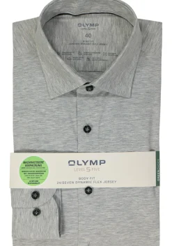 OLYMP Level 5 24/Seven body fit overhemd, zilvergrijs tricot