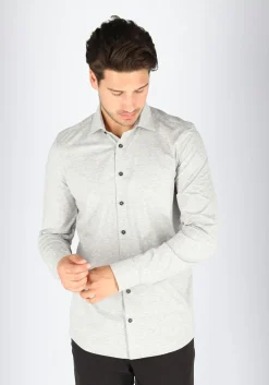 OLYMP Level 5 24/Seven body fit overhemd, zilvergrijs tricot