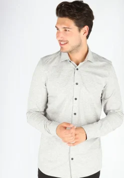 OLYMP Level 5 24/Seven body fit overhemd, zilvergrijs tricot