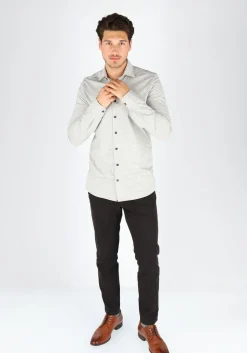 OLYMP Level 5 24/Seven body fit overhemd, zilvergrijs tricot
