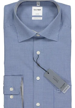 OLYMP Luxor comfort fit overhemd, donkerblauw met wit geruit (contrast)