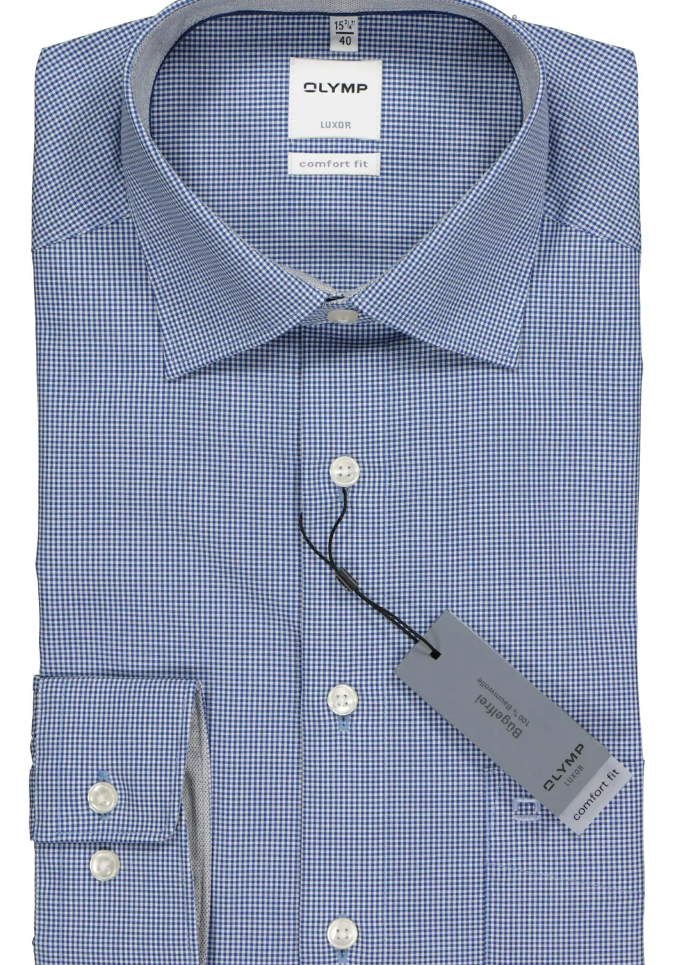 OLYMP Luxor comfort fit overhemd, donkerblauw met wit geruit (contrast)