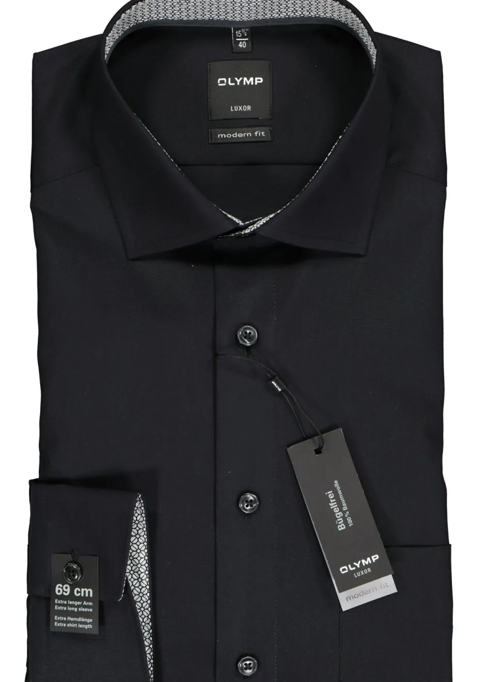 OLYMP Luxor modern fit overhemd, mouwlengte 7, zwart (contrast)