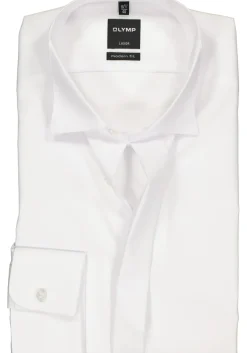 OLYMP Luxor modern fit overhemd, smoking overhemd, mouwlengte 7, wit met wing kraag